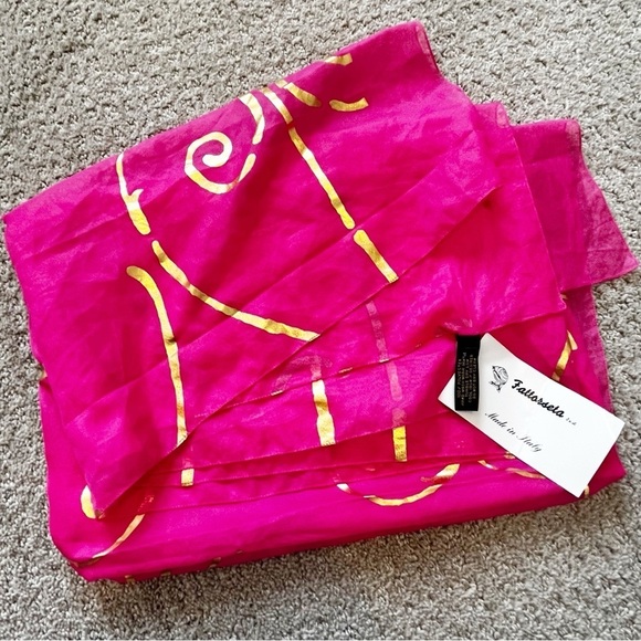Fattorseta Scarf Italy Bubble Gum Pink Shimmer Gold Swirl Wrap Sarong Swim Cover - Picture 1 of 8